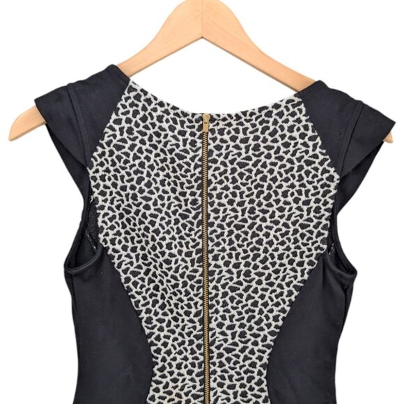 Express Bodycon Mini Dress Black White Animal Print Cap Sleeve Stretch Size 2 - Picture 4 of 10
